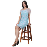blue net buff dress