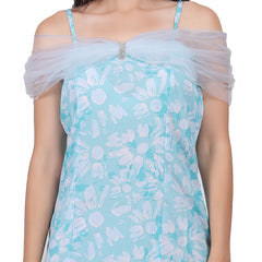 blue net buff dress