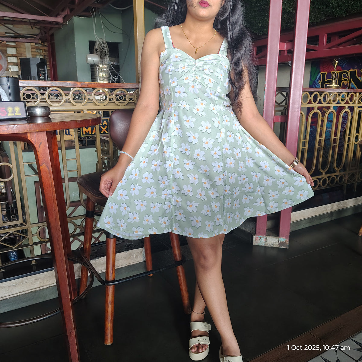 green flower western dress