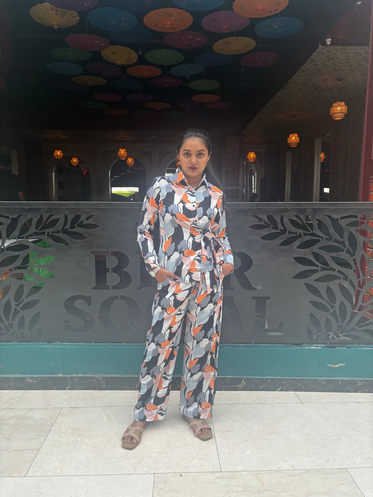 Side knot abstract floral co-ord set