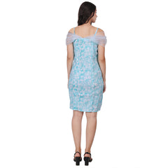 blue net buff dress